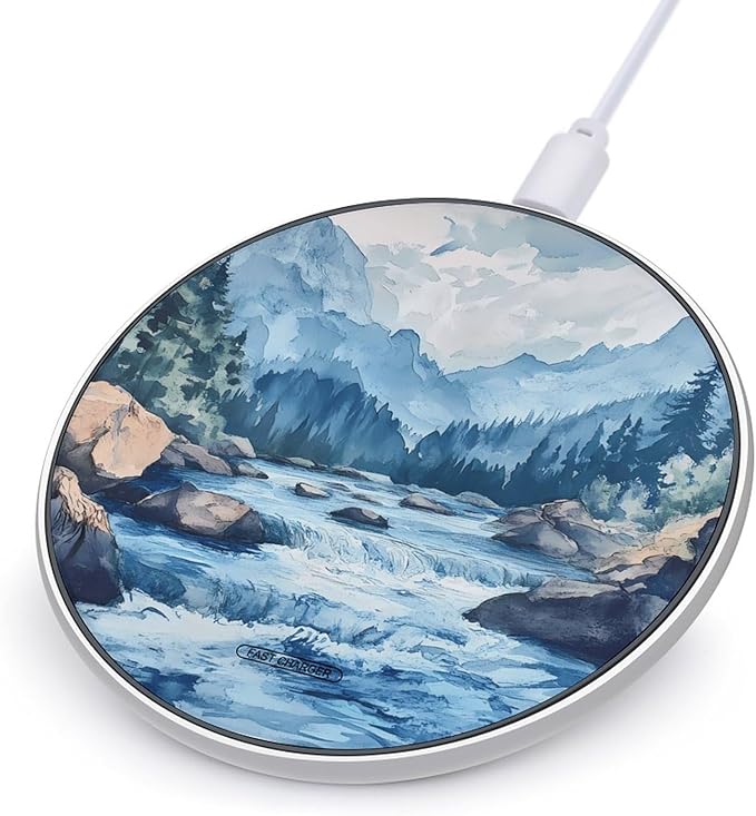 Wild River in Mountain Fast Portable Charger 10W Funny Graphic Phone Charging Pad with USB Cable