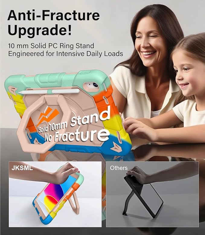 JKSML Case for iPad (A16) 11th/10th Gen | 360° Rugged Rotating Stand | Pencil Holder | Adjustable Shoulder Strap | Heavy Duty Drop Protective Cover for iPad 10.9 (2022)/ 11 (2025) - Colorful