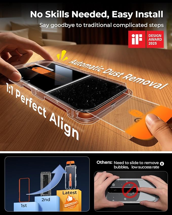 DIMONCOAT TOP 9H+ Glass for iPhone 17 Pro Max Screen Protector[Easy One-Pull Installation] [10X Military Protection] Tempered Glass Screen Protector 17 Pro Max 6.9 inch Case-Friendly 2-Pack