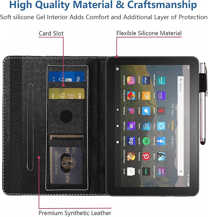 Case for All-New Kindle Fire HD 8/Fire HD 8 Plus Tablet (12th/10th Generation 2022/2020 Release) - PU Leather Stand Flip Cover with Card Slot &amp Pencil Holder Watercolor Horse Painting Art