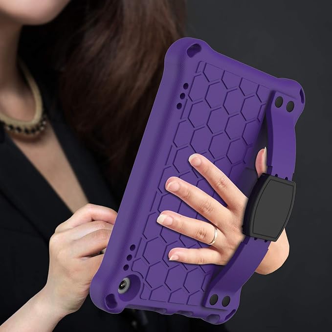 Bumper Case for Fire HD 8/Plus 10th Gen (2020 Only) Techcircle Shockproof Hand Belt Stand Cover Kids EVA Foam Honeycomb Protective Case with Shoulder Strap Handle Light Cover Purple
