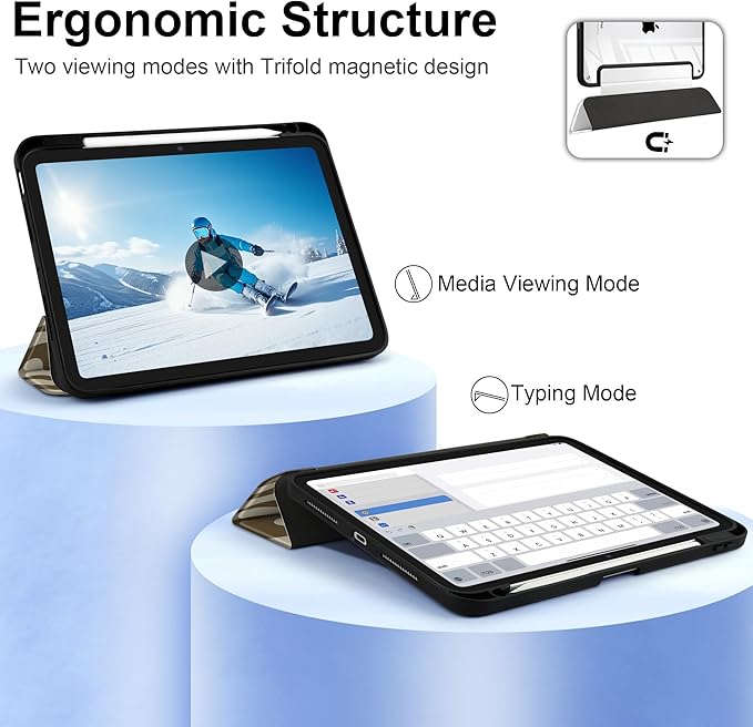 TWOLSKOO Case for iPad Pro 11-inch (M5 2025 / M4 2024) Clear Acrylic Back with TPU Bumper Pencil Holder Trifold Stand Auto Sleep/Wake Brown Waves