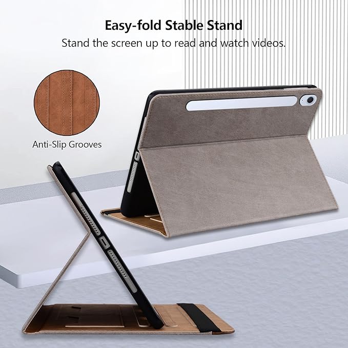 Case for Samsung Galaxy Tab S10 FE Plus 13.1 Inch 2025 (SM-X620/SM-X626B) Smart Cover with Pocket &amp Pencil Holder Business PU Leather with Card Slot Khaki