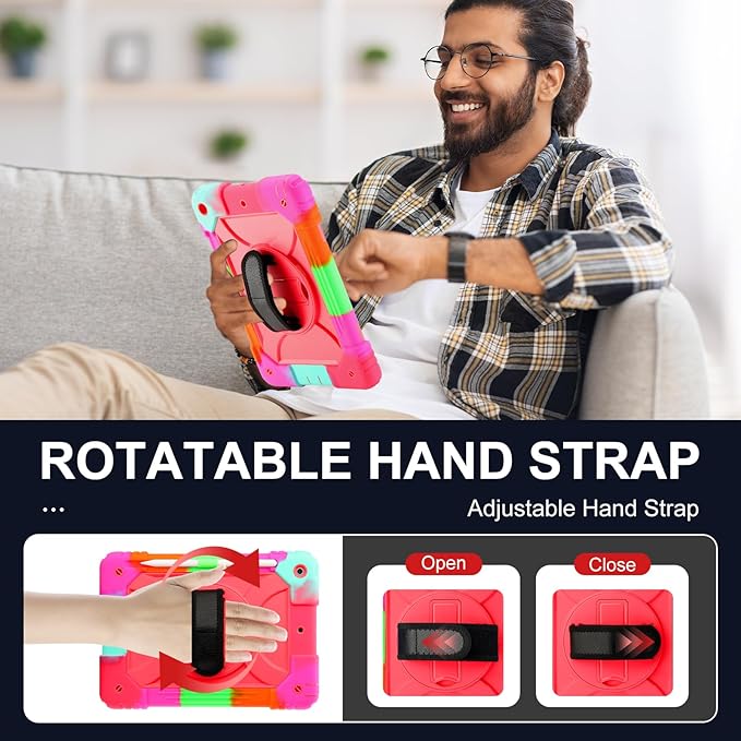 for iPad 9th/8th/7th Generation CaseiPad 10.2 Case 2021/2020/2019 with Cute Key Chain Rugged Protective Case with 360°Rotating Stand &amp Shoulder Hand Strap &amp Pen Slot for 10.2 Inch (Rainbow