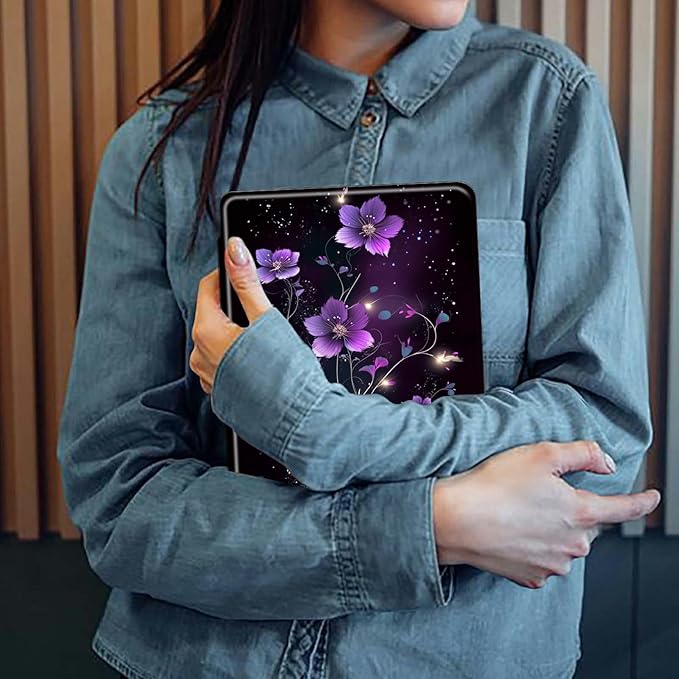 Case for iPad 10.2 Case iPad 9th/iPad 8th/iPad 7th Generation 2021/2020/2019 Purple Flower Theme 360 Degree Rotating Stand Protective Cover with Auto Sleep/Wake for iPad 10.2 Tablet