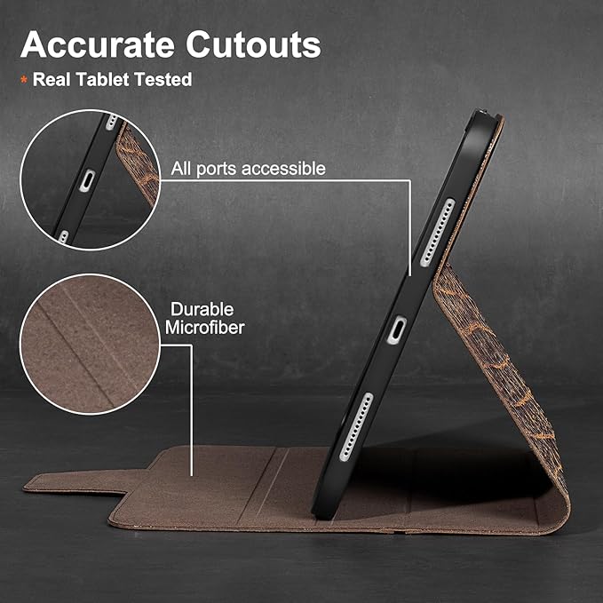 Gexmil Premium Leather Case for iPad mini 7 (A17 Pro) 2024 / iPad mini 6 Generation 2021 8.3 InchPencil Holder Magnetic ClosureShockproof Cowhide CoverAdjustable StandBuffalo Brown