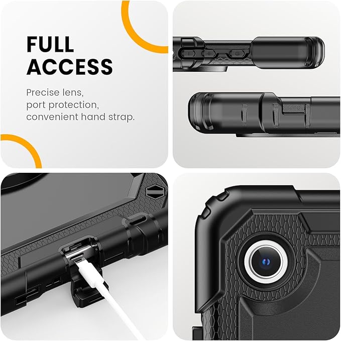 Timecity for Samsung Galaxy Tab A9 Case 8.7 inch (SM-X110/X115/X117) with Built-in Screen Protector 360° Rotating Stand Hand Strap&ampShoulder Strap Case for Galaxy Tab A9 4G LTE Tablet- Black