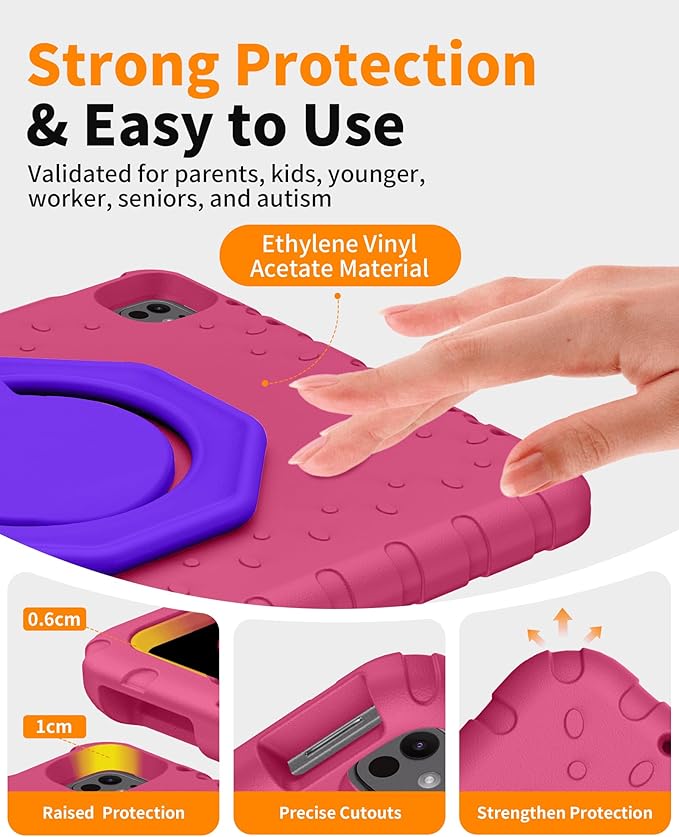 for iPad Air 13 Inch Case (M4 2026 / M3 2025 / M2 2024) Heavy Duty EVA Protective Cover with Magnetic Charging Pencil Holder 360° Rotating Stand for Kids Work &amp Travel Rose Red