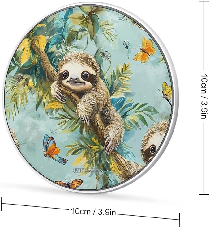 Sloth On A Tree Tropical Butterfly Phone Charger Magnetic Charging Pad Anti-Slip with USB Cable