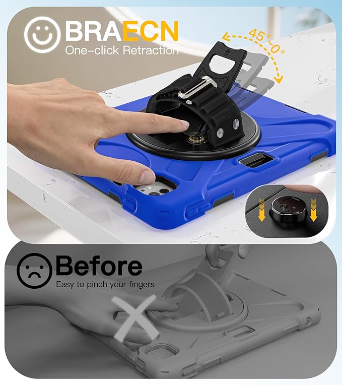 BRAECN Case for iPad Pro 11 inch M5 2025 &amp M4 2024 4 Layers Heavy Duty Full-Body Protection Screen Protector Pencil Holder 360° Rotating Handle Kickstand Shoulder Strap Kids Friendly