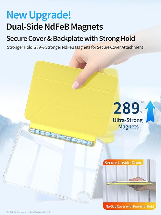 for iPad (A16) 11th/10th Generation Case(2025/2022) - Magnetic Detachable Portrait/Landscape Stand Cover with Hard Shell Back5 Standing AnglesAuto Wake/Sleep Slim &amp LightYellow