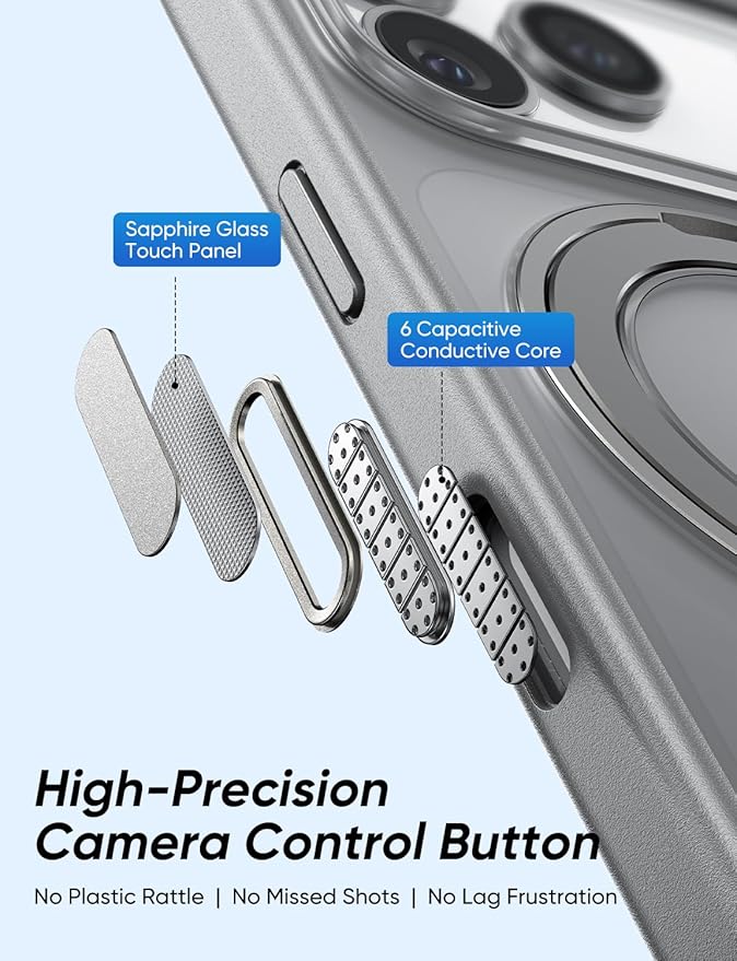 MAGIC JOHN 360° Rotatable Magnetic Invisible Stand for iPhone 17 Pro Case [Camera Control Button] [Compatible with MagSafe] 16FT Shockproof for iPhone 17 Pro Case with Kickstand Gray
