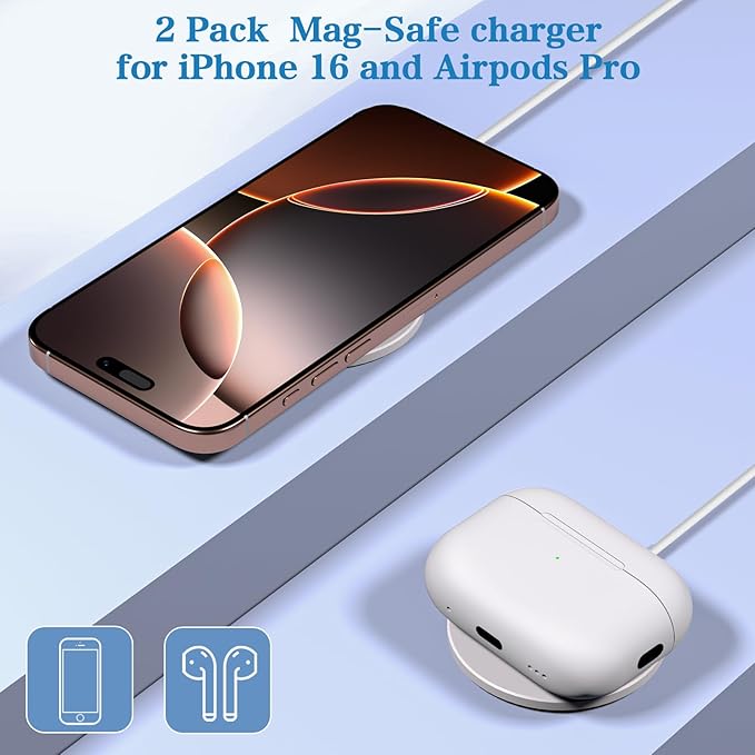 Magnetic Wireless Charger 2Pack Apple 10FT Magsafe ChargerFast Mag-Safe Charging Wireless iPhone Charger Pad with Charging Plug for iPhone 16Pro Max/16Pro/16Plus/15Pro Max/15/14/13/12/AirPods3/Pro 2