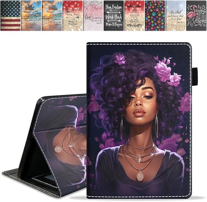 Case for Amazon Kindle Fire 7 Tablet (7 9th/7th Generation 2019/2017 Release) Slim PU Leather Cover with Card Slot &amp Auto Wake/Sleep African American Girl