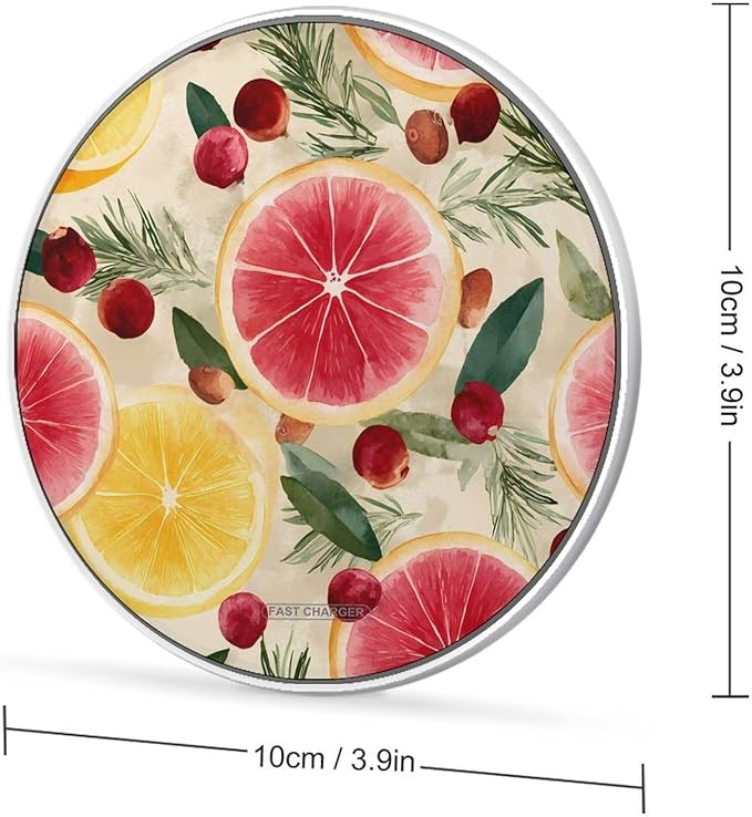 Grapefruit Rosemary Leaves Cranberries Fast Portable Charger 10W Funny Graphic Phone Charging Pad with USB Cable