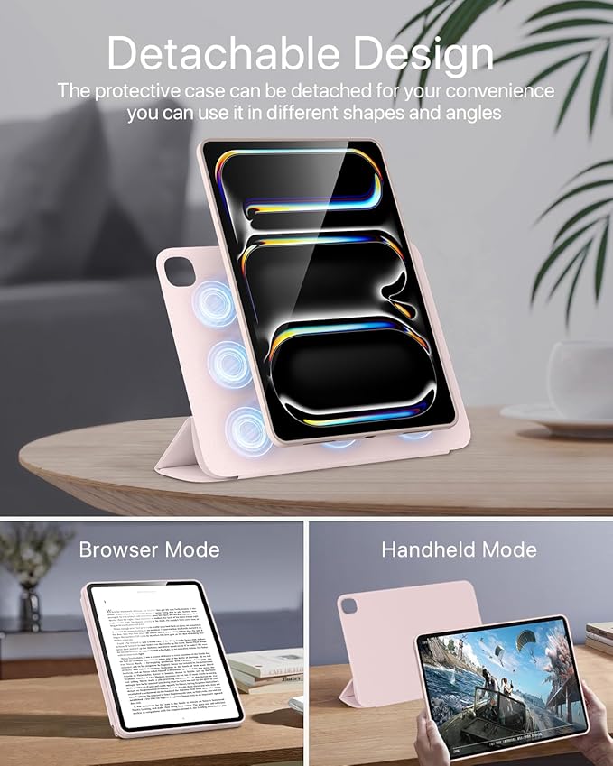 for iPad Pro 13 inch Case M5/M4 (2025/2024) Multi-Angle Y Fold Stand Magnetic Premium PU Leather Full Protective Case with Hidden Pencil Holder (Pastel Pink)