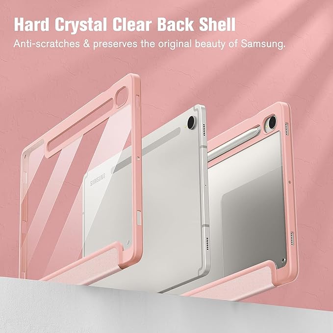 Case for Galaxy Tab S9 Ultra/S10 Ultra 14.6 Hard Crystal Clear Back Shell. Flexible Soft TPU Bumper with Pen Holder-Slim Folding Stand Folio Cover Fits Tab S9 Ultra/S10 Ultra Pink