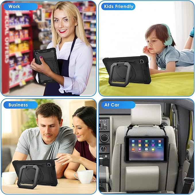 DETUOSI Case for Samsung Tab A7 Lite 8.7 inch 2021 Release SM-T220/T225/T227u Shockproof Protective Cover for Galaxy Tab A7 Lite 8.7 inch (360°Rotatable Stand &amp Shoulder Strap) Black