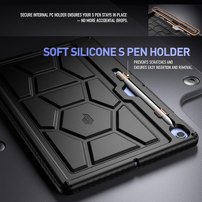 Poetic TurtleSkin Case for Samsung Galaxy Tab S10 FE Plus (2025 Release) 13.1 inch Case with S Pen Holder Heavy Duty Shockproof Kids Friendly Protective Silicone Cover Black