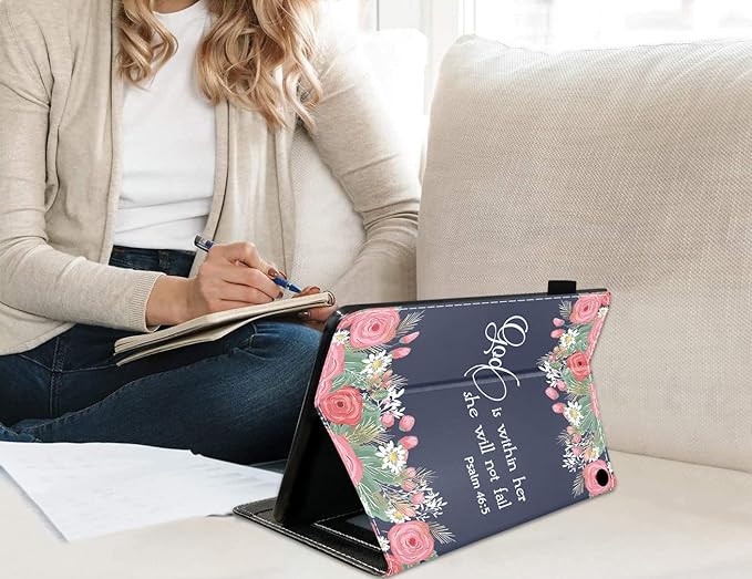 Case for All-New Kindle Fire HD 10/Fire HD 10 Plus Tablet 10.1 (11th Gen 2021 Released) - Slim PU Leather Stand Flip Cover with Card Slot &amp Pencil Holder Quote Bible Verse Psalm 46:5