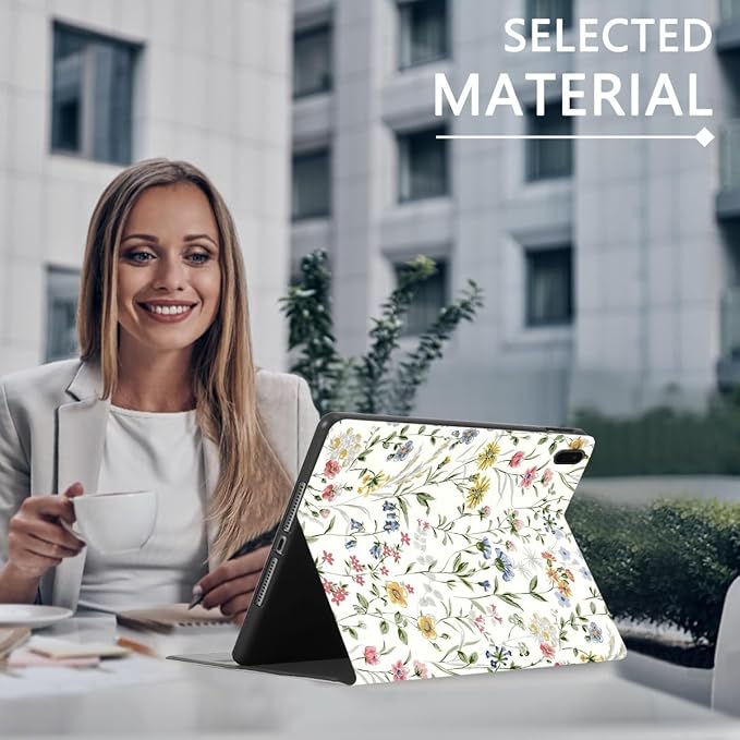 Aesthetics Colorful Flowers Tablet Case for Samsung Galaxy Tab S8/S7 Plus 2022/2020 S7 FE 2021 12.4 Cute Floral Leaves Pattern Cover for Girls Women Trendy Protective Flip PU Leather Funda