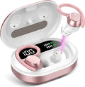 Ear Buds Wireless Earbuds HiFi Stereo Bluetooth 5.3 Running Headphones with Dual LED Display 30Hrs Playtime Built-in Mic Type-C in-Ear Bluetooth Earphones with Earhooks for Sport Rose Gold