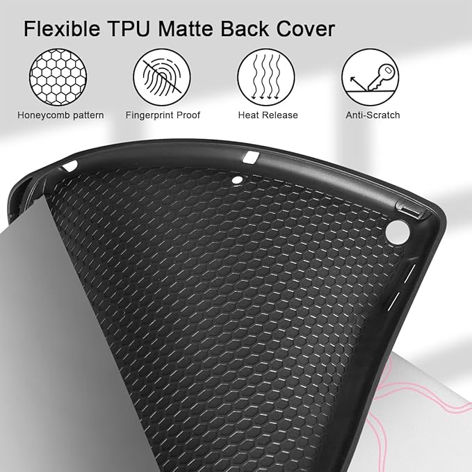 Tuiklol Case for iPad 10.2 Inch 2021 2020 2018 Release 9th / 8th / 7th Generation Built-in Pencil Holder TPU Protective Stand Back Cover Trifold Stand-Auto Wake/Sleep Pink White Bows