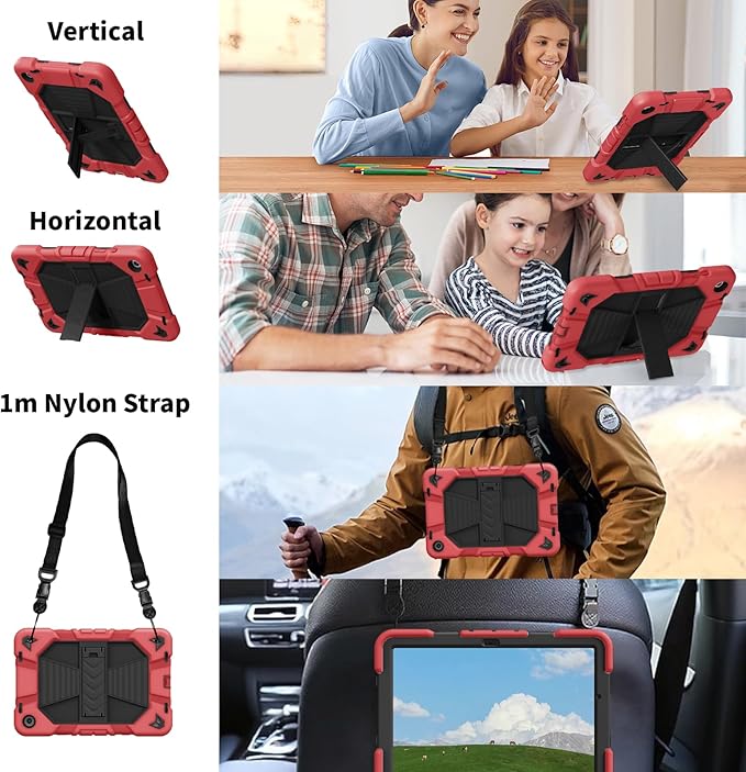 JKSML Case for Samsung Galaxy Tab A9+ / A9 Plus 11 inch 2023 Military Grade Drop Protection Cover with Built-in Kickstand &amp Shoulder Strap for Tab A9+ Tablet (SM-X210/X216/X218) Red + Black