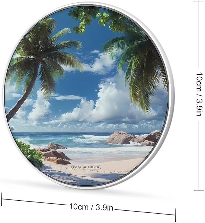 Beach Landscape Coconut Palm Tree Wireless Charger Anti-Slip Wireless Charging Pad Slim Charger Mat for Men Women