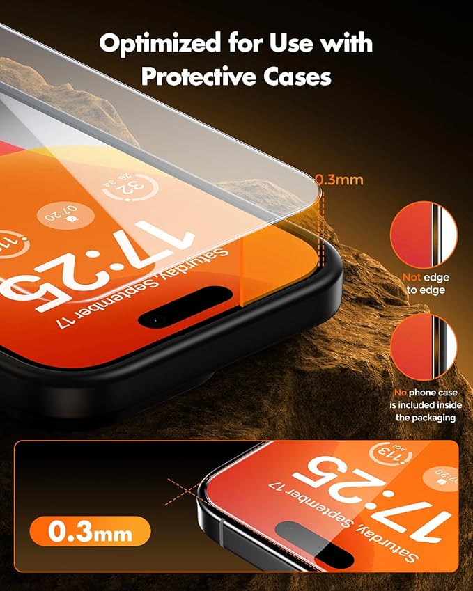 UNBREAKcable for iPhone 15 Screen Protector [Quick-Installation Box] 3-Pack 9H+ Hardness Shatterproof Tempered Glass [99.99% HD Clear] [Case Friendly] [Bubble Free] for iPhone 15 6.1