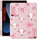 Cute Western Cowgirl Bow for iPad mini 7 A17 Pro 2024/iPad Mini 6 Case with Pencil Holder Auto Sleep/Wake Pink Leather Soft TPU Back Cover
