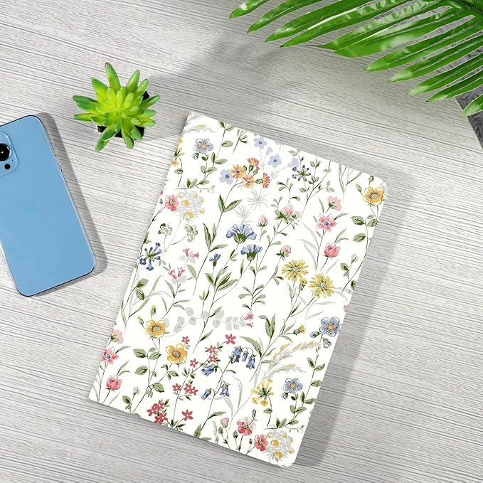 Aesthetics Colorful Flowers Tablet Case for Samsung Galaxy Tab S8/S7 Plus 2022/2020 S7 FE 2021 12.4 Cute Floral Leaves Pattern Cover for Girls Women Trendy Protective Flip PU Leather Funda