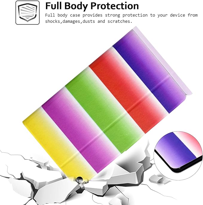 Case for Amazon Fire HD 10 Tablet (2015/2017/2019) Techcircle Slim Folding Stand Magnetic Smart Cover Soft TPU Back Protective Case for All-New Fire HD 10 5th/7th/9th Gen Auto Sleep Rainbow Stripes