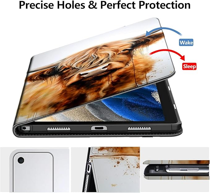 DIGTIALLL Case for Amazon Kindle Fire HD 8 Tablet (8th / 7th / 6th Generation - 2018 2017 and 2016 Release) PU Leather Smart Protective Cover with Auto Sleep/WakeWatercolor Cattle