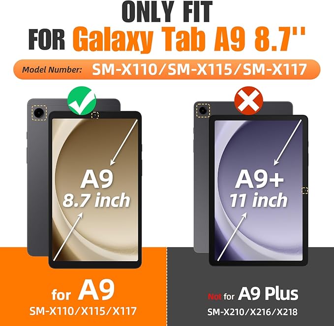 SEYMAC stock Case for Samsung Galaxy Tab A9 8.7'' Full-Body Drop Protection Case with Screen Protector Pencil Holder [360° Rotating Hand Strap] &ampStand Pink+Black