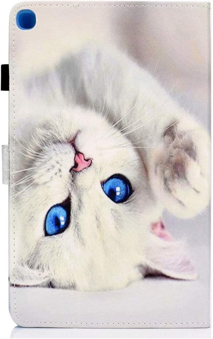 for Amazon Kindle Fire HD 10 Case 9th/7th/5th Generation (2019/2017/2015) 10.1 with Stand/Pencil Holder/Pockets [Auto Wake/Sleep] Magnetic Smart PU Leather Wallet Cover White Kitten Cat