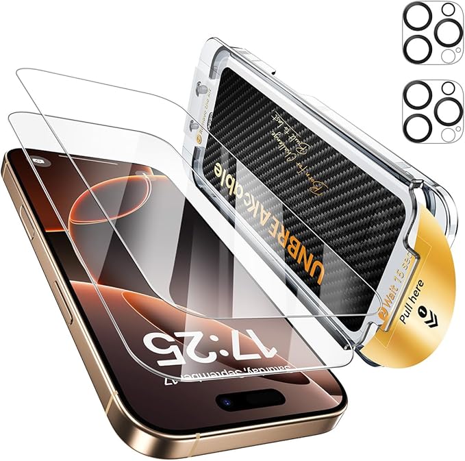 UNBREAKcable 2+2 Pack for iPhone 16 Pro Max Screen Protector &amp Lens Protector [Military-Grade] [99% HD Clear] [Easy Install] Top 9H+ Shatterproof Tempered GlassBubble-Free &amp Anti-Fingerprint