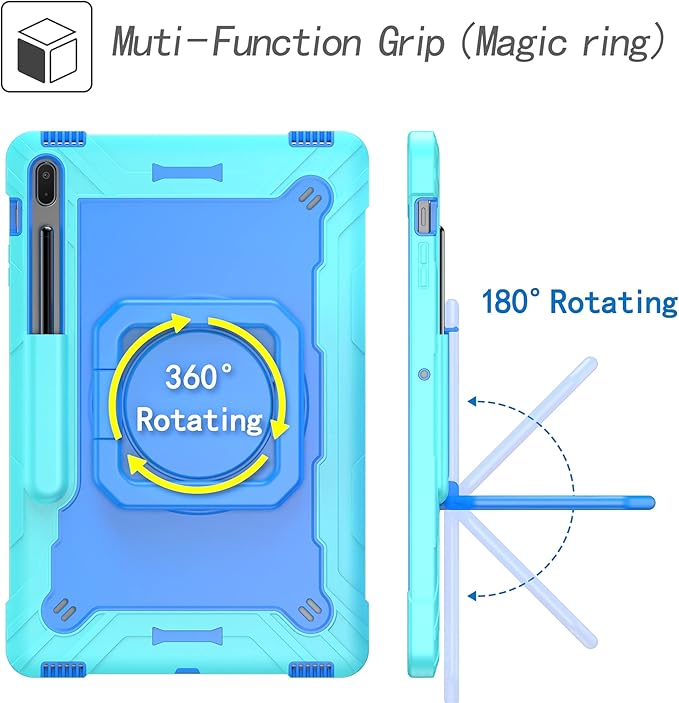 Stand Case for Samsung Galaxy Tab S8 Plus 2022/Tab S7 FE 5G 2021/Tab S7 Plus 2020 12.4 inch 360 Degree Rotating Kickstandwith Hand/Shoulder Strap Rugged Shockproof Cover Aqua Green &amp Blue