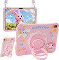 Kids iPad Case for A16 11th Generation 11 Inch 2025 &amp 10th Generation 10.9 Inch 2022 Pink Cute 3D Cartoon Design with 360 Rotatable Kickstand Adjustable Strap Shockproof Protective Cover for Gi