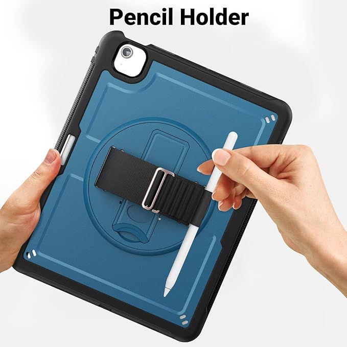 Batianda Case for iPad Air 13-inch 2025 M3 2024 M2 Chip Multilayered Rugged Durable Shockproof Tablet Cover with 360° Rotating Hand Strap Foldable Hidden Stand Navy Blue