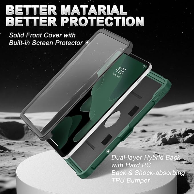 Soke Case for iPad (A16) 11th Generation 11-Inch 2025 /10th Generation 10.9-Inch 2022 with Screen Protector and Multi-Angle Kickstand Rugged Full Body Heavy Duty Protective Cover - Black Green