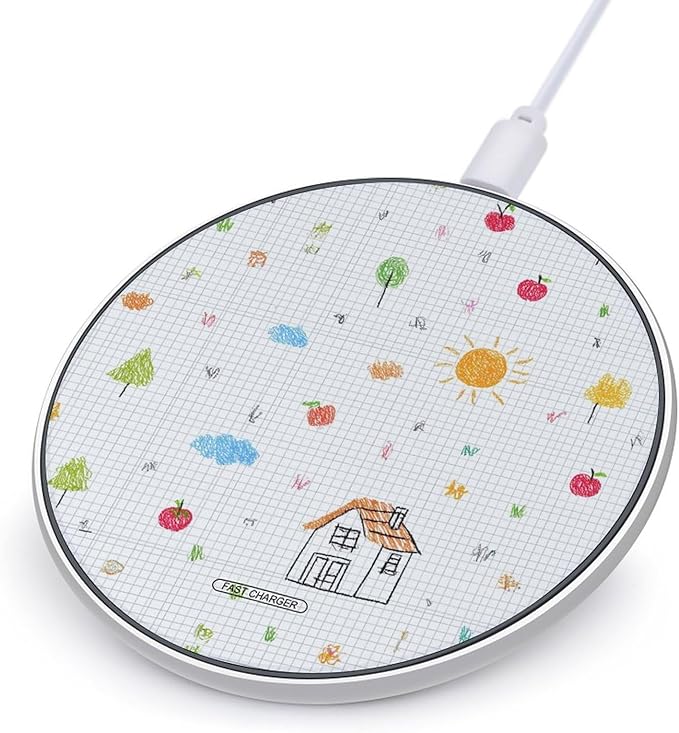 Cute Drawing Grid Paper Fast Portable Charger 10W Funny Graphic Phone Charging Pad with USB Cable