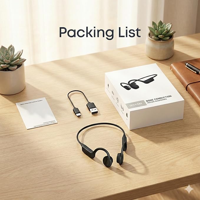 Bone Conduction Headphones Wireless Bluetooth Open- Ear Sport Headphones Quick Charging Long battery Life Upgrade Sweat Proof Earphone for Running Cycling Walking Workout Gift. Includes Case