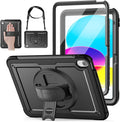 Case for iPad (A16) 11th/10th Generation 11''/10.9'' 2025/2022: Shockproof Protective Case with Hand/Shoulder Strap Pencil Holder Rotate Stand Screen Protector Black