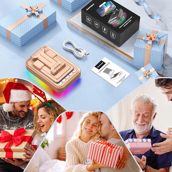 JTEMAN Gifts for Men Women Phone Stand Bluetooth Speaker with Light and Charging Function 360 Rotating Phone Holder Cool Tech Gifts for Dad Mom Husband Unique Birthday Gift Ideas - Rose Gold