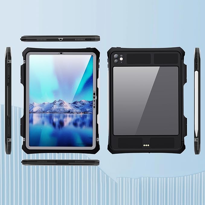 IP68 Waterproof Case for iPad Pro 11-inch M4 2024 with [Pencil Holder] [Swivel Kickstand] [Hand Grip] Shock-Dust-Proof Full-Sealing Watertight Cover Compatible with Magic Keyboard A2836/A2837