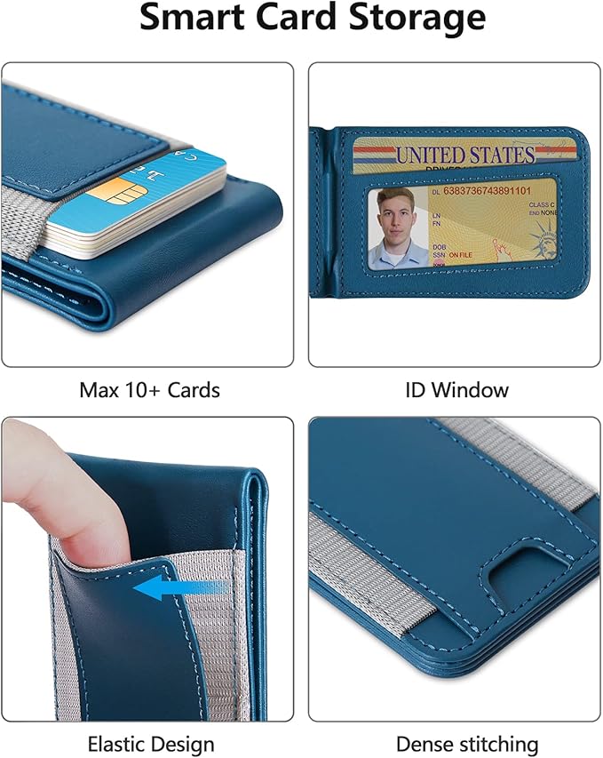 ExtreLife 2-in-1 Magsafe Wallet Open ID Window Magnetic Wallet for iPhone 17/16/15/14 Pro Max/14 Pro/14/14 Plus/13/12 SeriesAdjustable Stand 9 Cards Holder Vegan Leather Blue