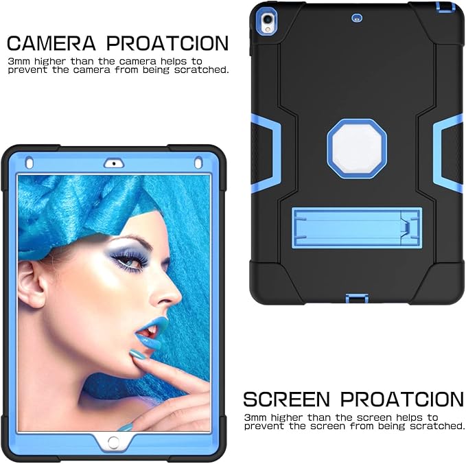 Jaorty Case for iPad Air 3 10.5 2019for iPad Pro 10.5 inch 2017 Case3 in 1 Hybrid [Soft&ampHard] Heavy Duty Rugged Stand Shockproof Anti-Slip Anti-Scratch Full-Body Protective CaseBlack/Blue