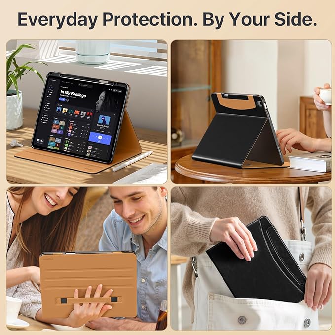 MoKo Case for iPad Air 13-inch (M4) 2026 / (M3) 2025 / (M2) 2024 with Pencil Holder &amp Hand Strap &amp Pocket Premium Leather Folio Stand Cover Multiple Viewing Angles Black