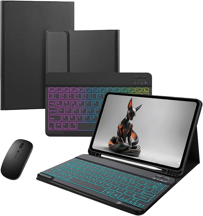 Keyboard Case for Galaxy Tab S6 Lite 10.4 (SM-P620/P625/P613/P619/P615/P610)–7-Color BacklitDetachable Wireless Bluetooth Keyboard Case Thin &amp Light with Built-in Pencil Holder with Mouse.(Black
